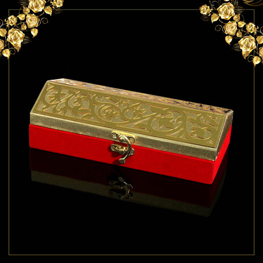 Red & Gold Color Designer Cash/Shagun Box (Red Velvet With Gold Acrylic Design) For Wedding, Engagement, Gift Money Box (ENV102REDGLD) - preyans.com