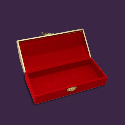 Red & Gold Color Designer Cash/Shagun Box (Red Velvet With Gold Acrylic Design) For Wedding, Engagement, Gift Money Box (ENV102REDGLD) - preyans.com