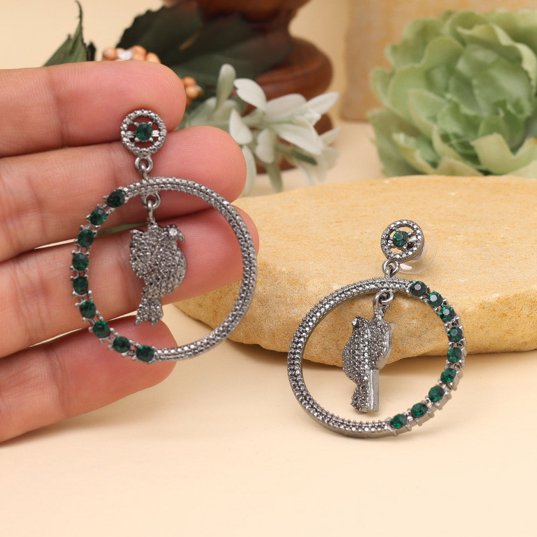 Green Color Fashion Earrings - Preyans.com