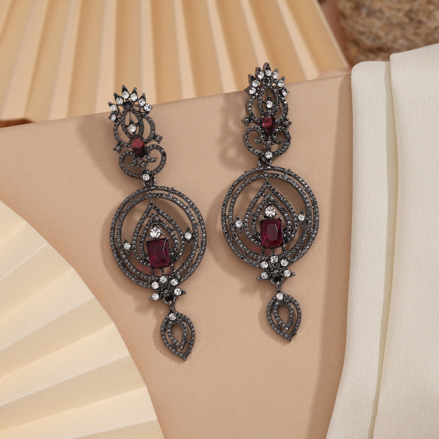 Deep Magenta Color Fashion Earrings Designed For Glamorous Occasions Only - Preyans.com