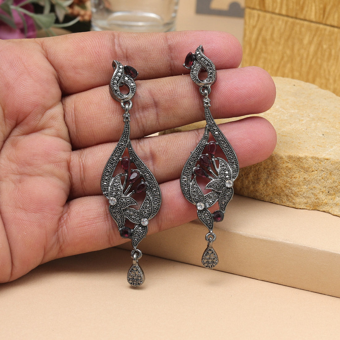 Magenta Color Fashion Earrings For Wedding Functions And Evening Outfits - Preyans.com