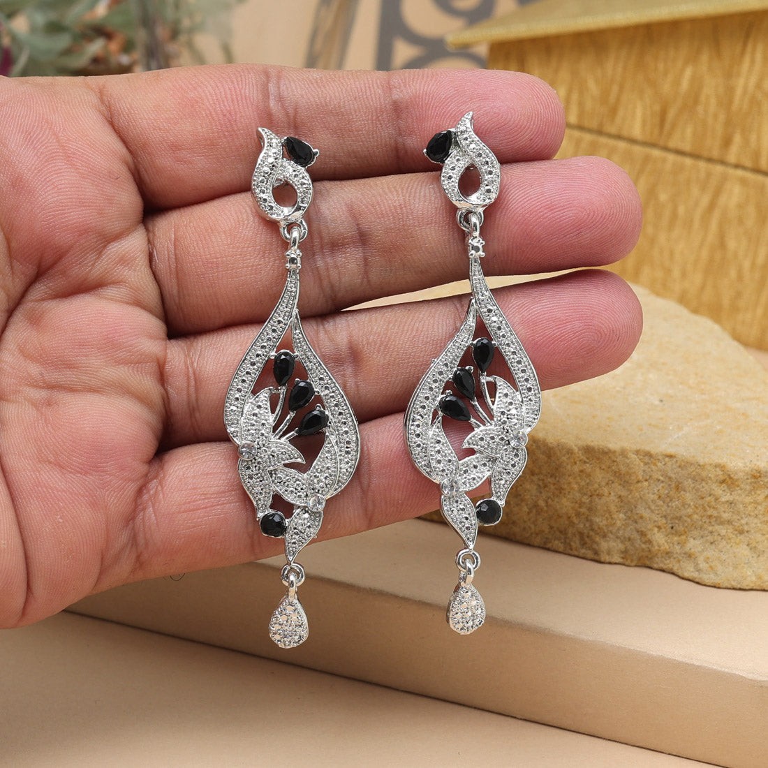 Black Color Fashion Earrings With Matte Texture And Modern Twist - Preyans.com