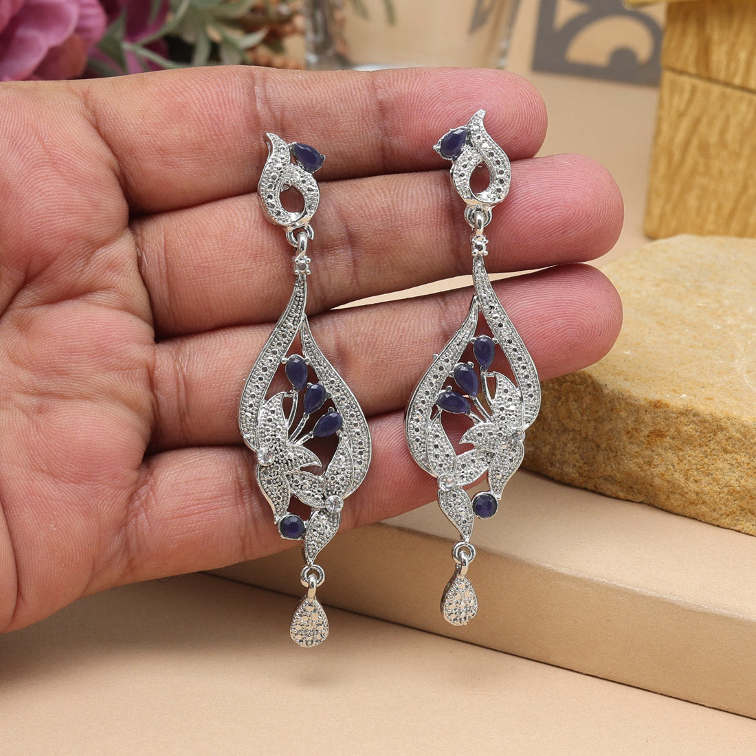 Blue Color Fashion Earrings With Meenakari Work For Traditional Wear - Preyans.com