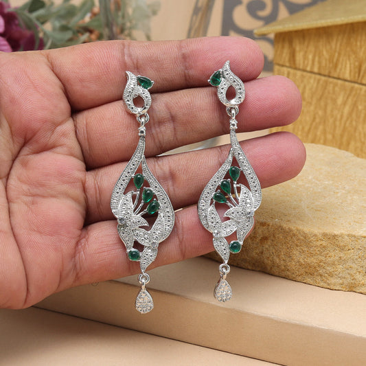 Green Color Fashion Earrings In Classic Leaf Pattern For Festive Look - Preyans.com