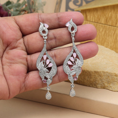 Pink Color Fashion Earrings With Glamorous Shine And Stone Embellishment - Preyans.com
