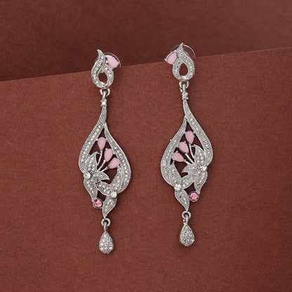 Pink Color Fashion Earrings With Glamorous Shine And Stone Embellishment - Preyans.com