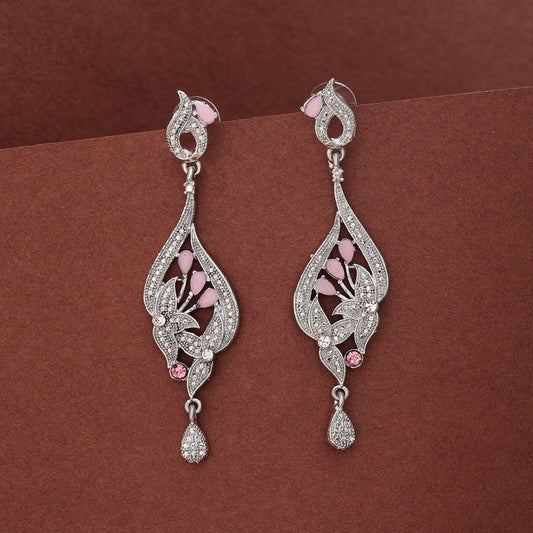 Pink Color Fashion Earrings With Glamorous Shine And Stone Embellishment - Preyans.com
