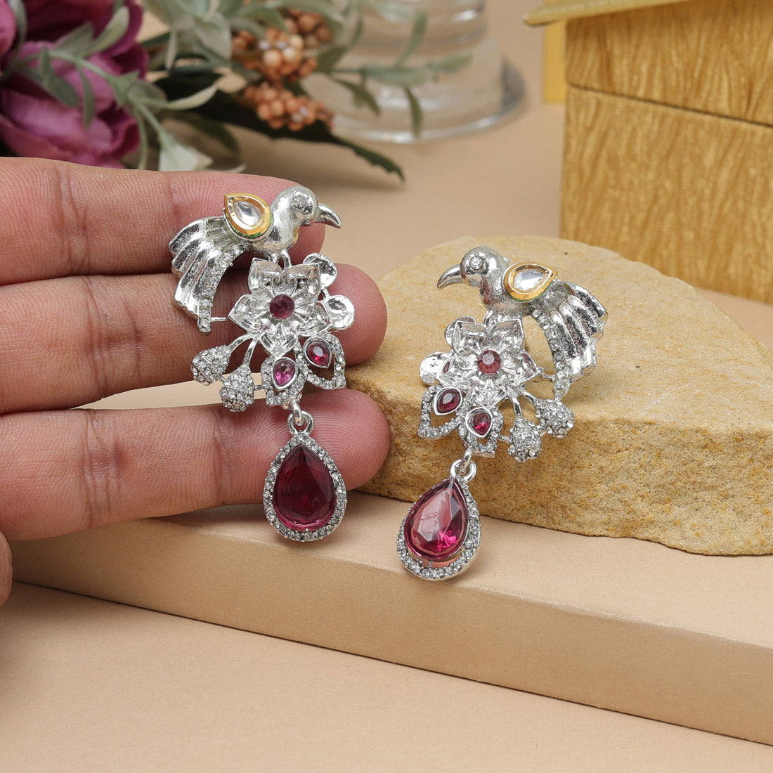 Magenta Color Fashion Earrings In Designer Trendy Style For Functions - Preyans.com