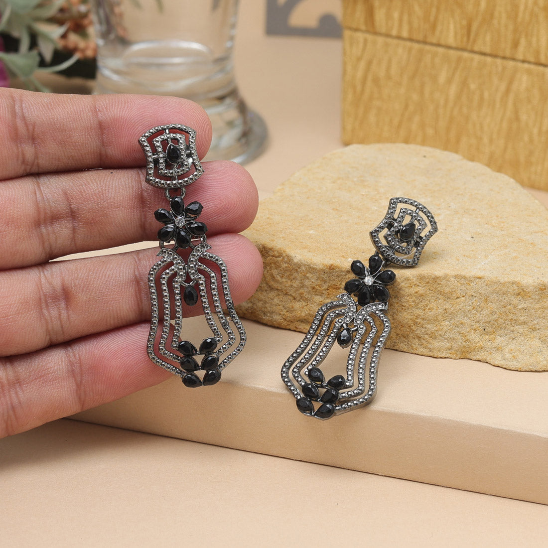 Black Color Fashion Earrings For Night Out Or Festive Parties - Preyans.com