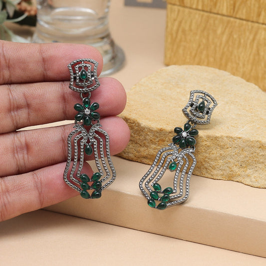 Green Color Fashion Earrings In Classic Traditional Round Drop Style - Preyans.com