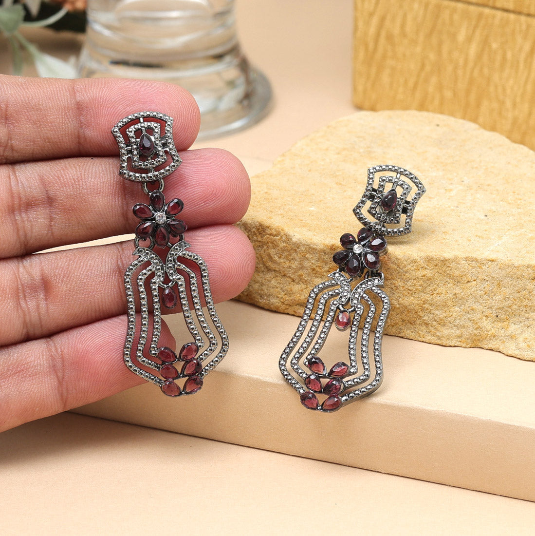 Magenta Color Fashion Earrings In Polki Style For Bridal Looks - Preyans.com