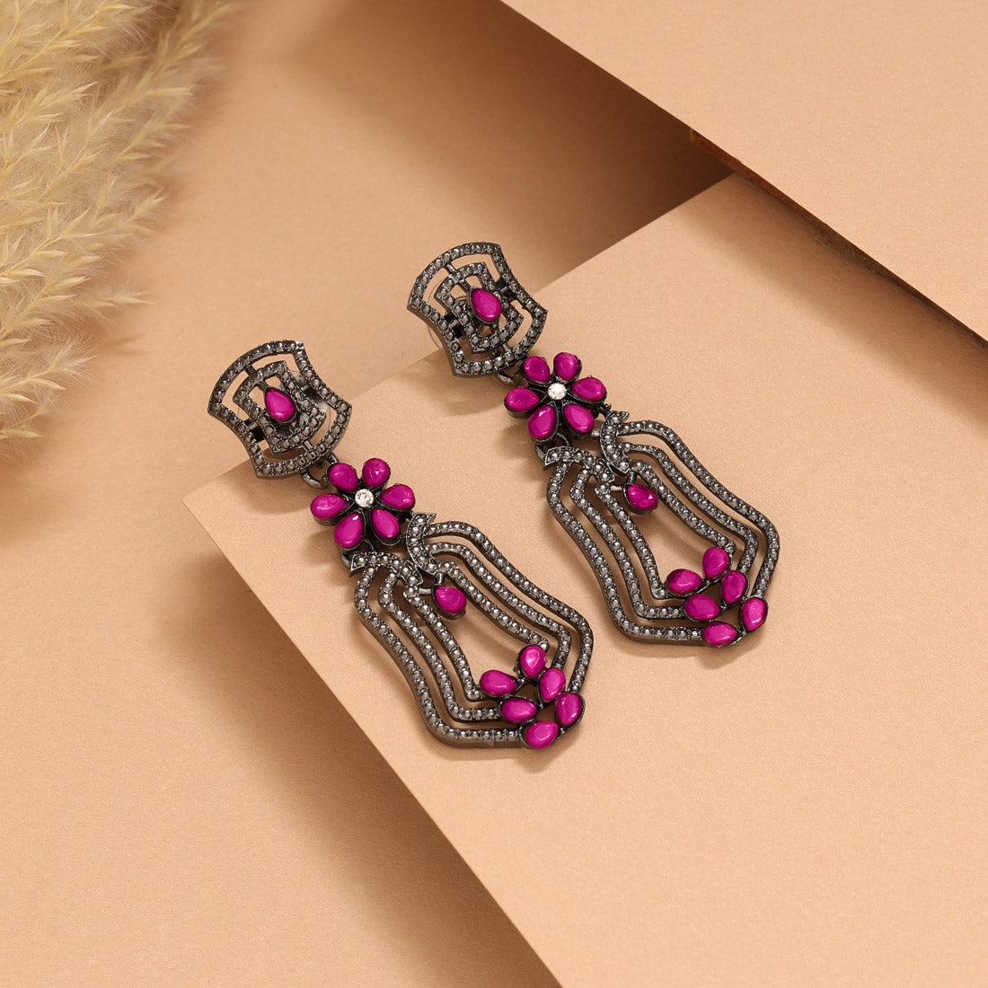 Rani Color Fashion Earrings With Shiny Crystals And Premium Look - Preyans.com