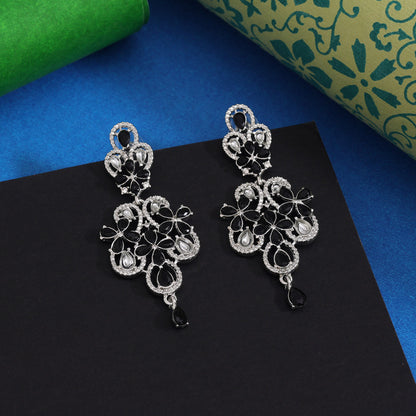 Black Color Fashion Earrings In Dual Tone Finish For Occasions - Preyans.com