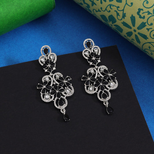 Black Color Fashion Earrings In Dual Tone Finish For Occasions - Preyans.com
