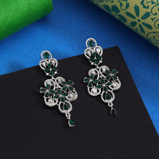 Green Color Fashion Earrings With Floral Carving And Handmade Touch - Preyans.com