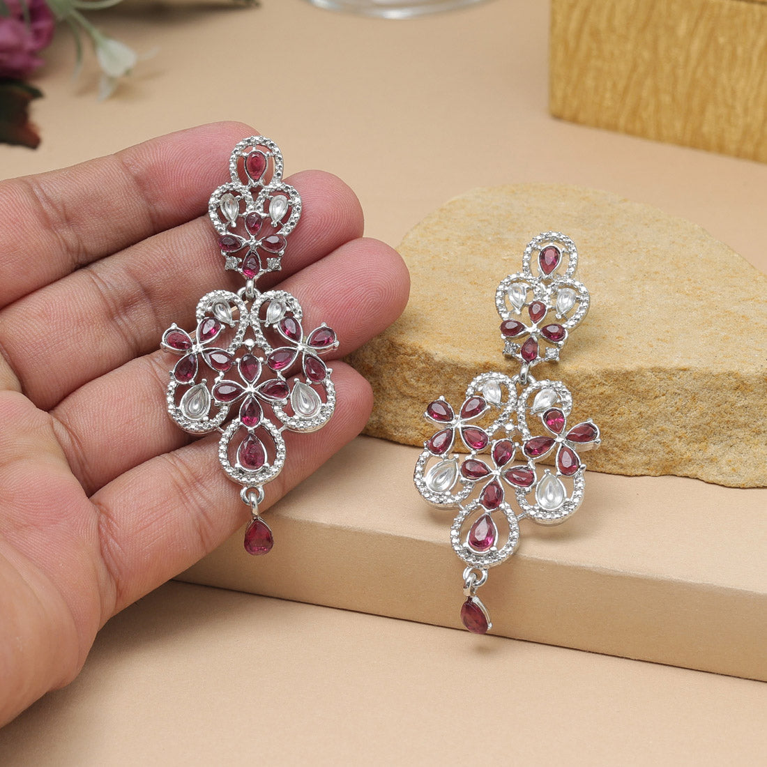 Magenta Color Fashion Earrings Designed For Ethnic Wear And Sarees - Preyans.com