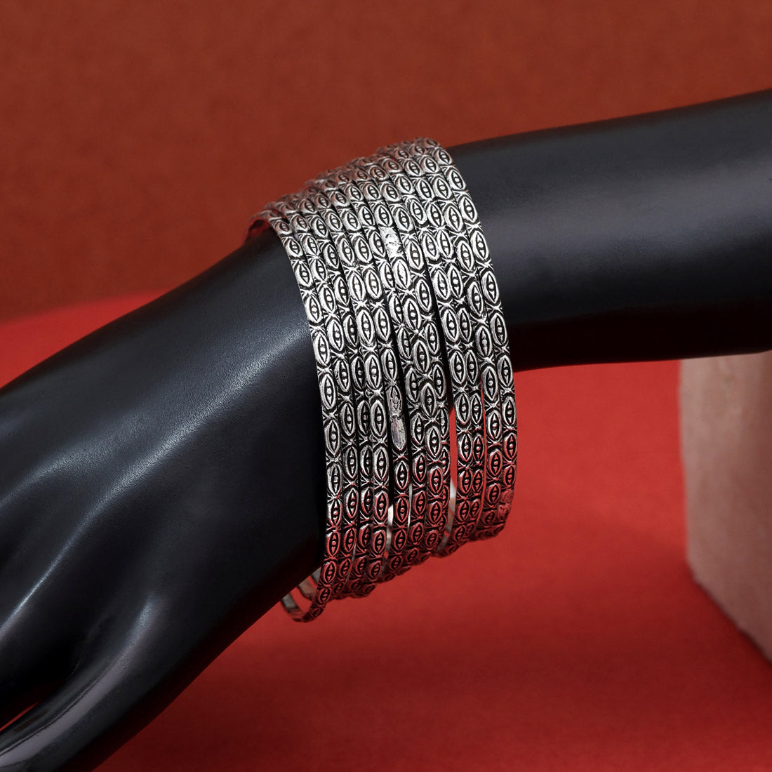 Silver Color Oxidised Bangle Set: 2.6 (GSB356SLV-2.6) - preyans.com