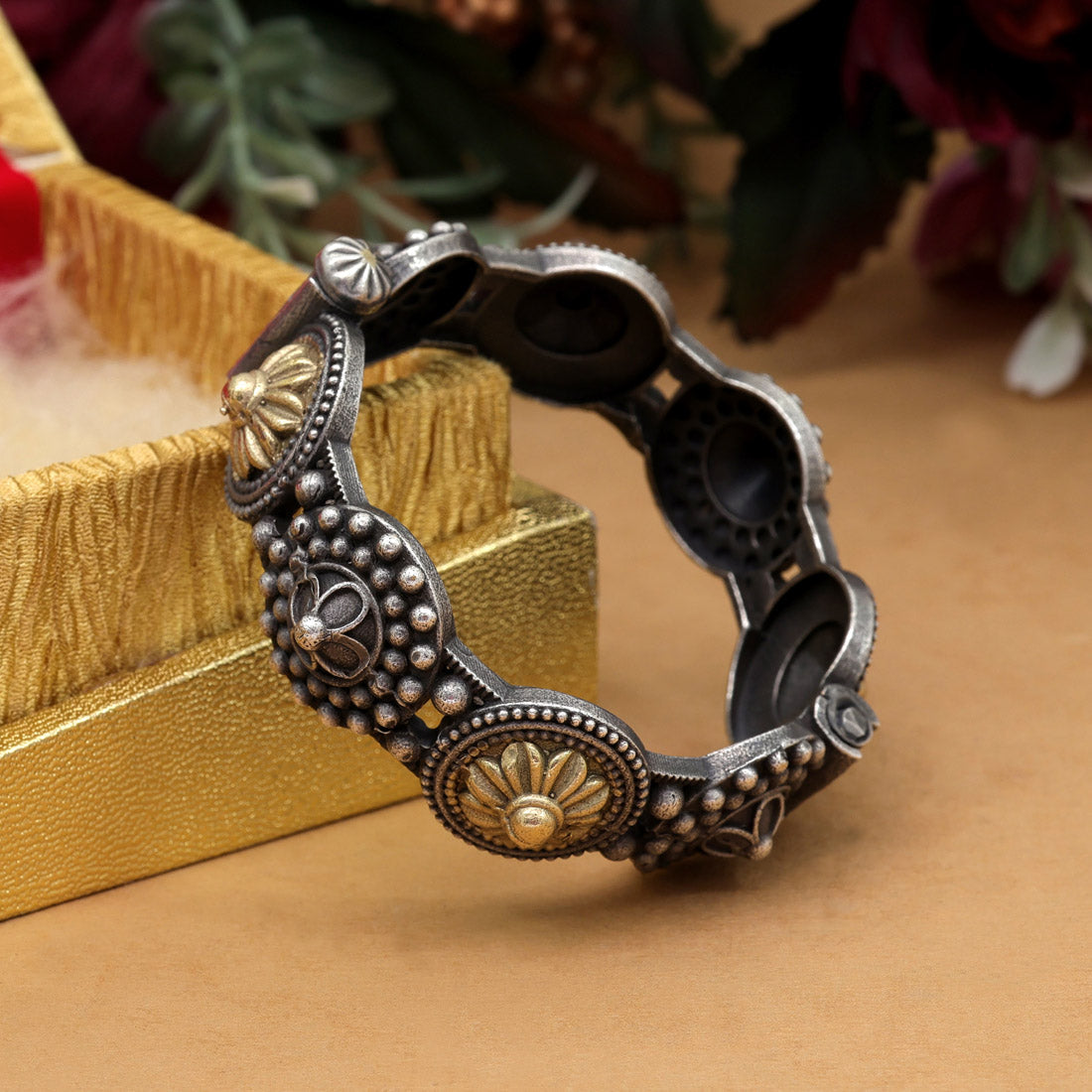 Gold & Silver Color Dual Tone Oxidised Bracelet (GSB362GS) - preyans.com