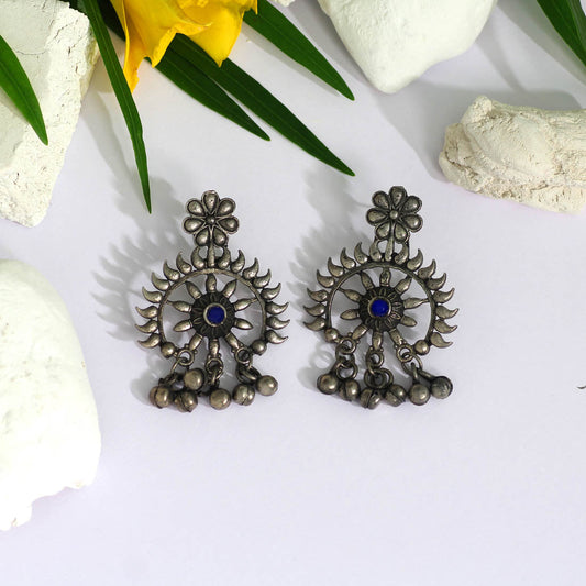 Blue Color Glass Stone Oxidised Earrings (GSE2462BLU) - preyans.com