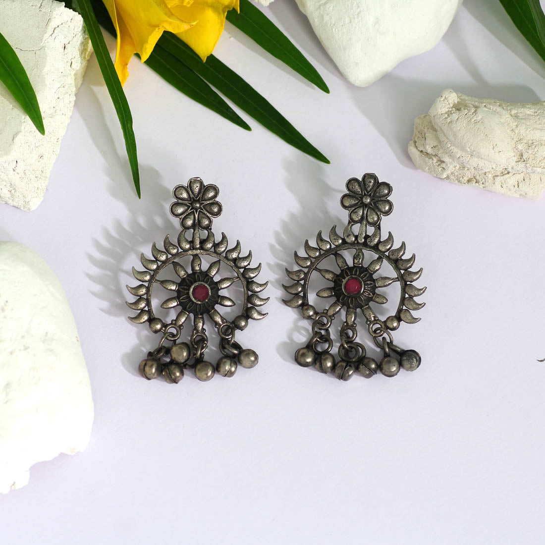 Pink Color Glass Stone Oxidised Earrings (GSE2462PNK) - preyans.com