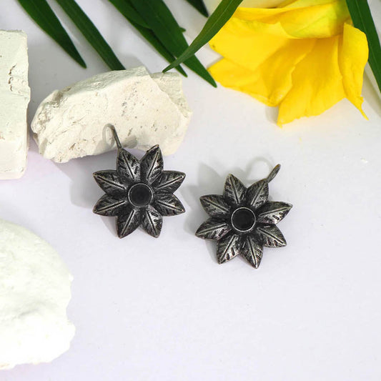 Black Color Glass Stone Oxidised Earrings (GSE2463BLK) - preyans.com