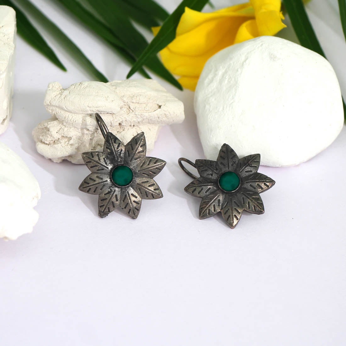 Green Color Glass Stone Oxidised Earrings (GSE2463GRN) - preyans.com