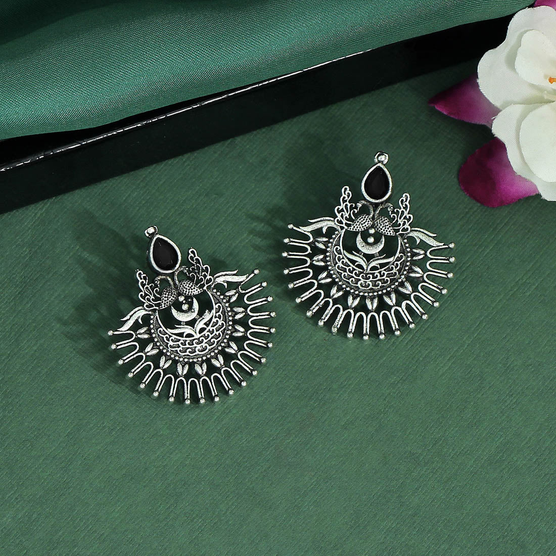 Black Color Glass Stone Oxidised Earrings (GSE2465BLK) - preyans.com