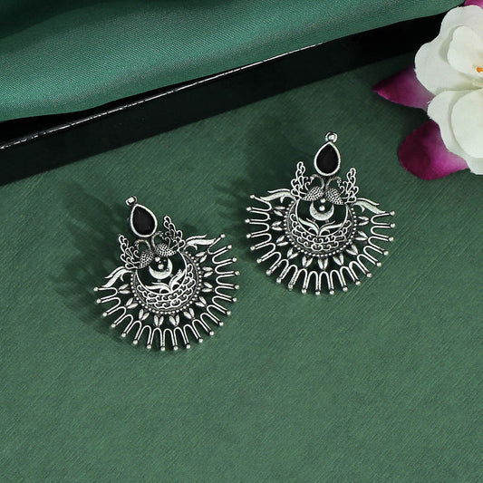 Black Color Glass Stone Oxidised Earrings (GSE2465BLK) - preyans.com