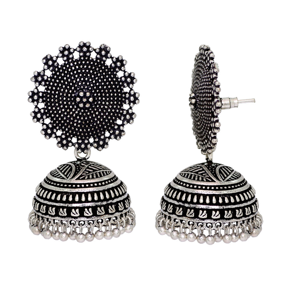 Oxidised Silver Plated Handmade Jhumka Brass Earrings (GSE247SLV) - Preyans.com