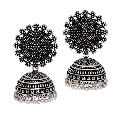 Oxidised Silver Plated Handmade Jhumka Brass Earrings (GSE247SLV) - Preyans.com