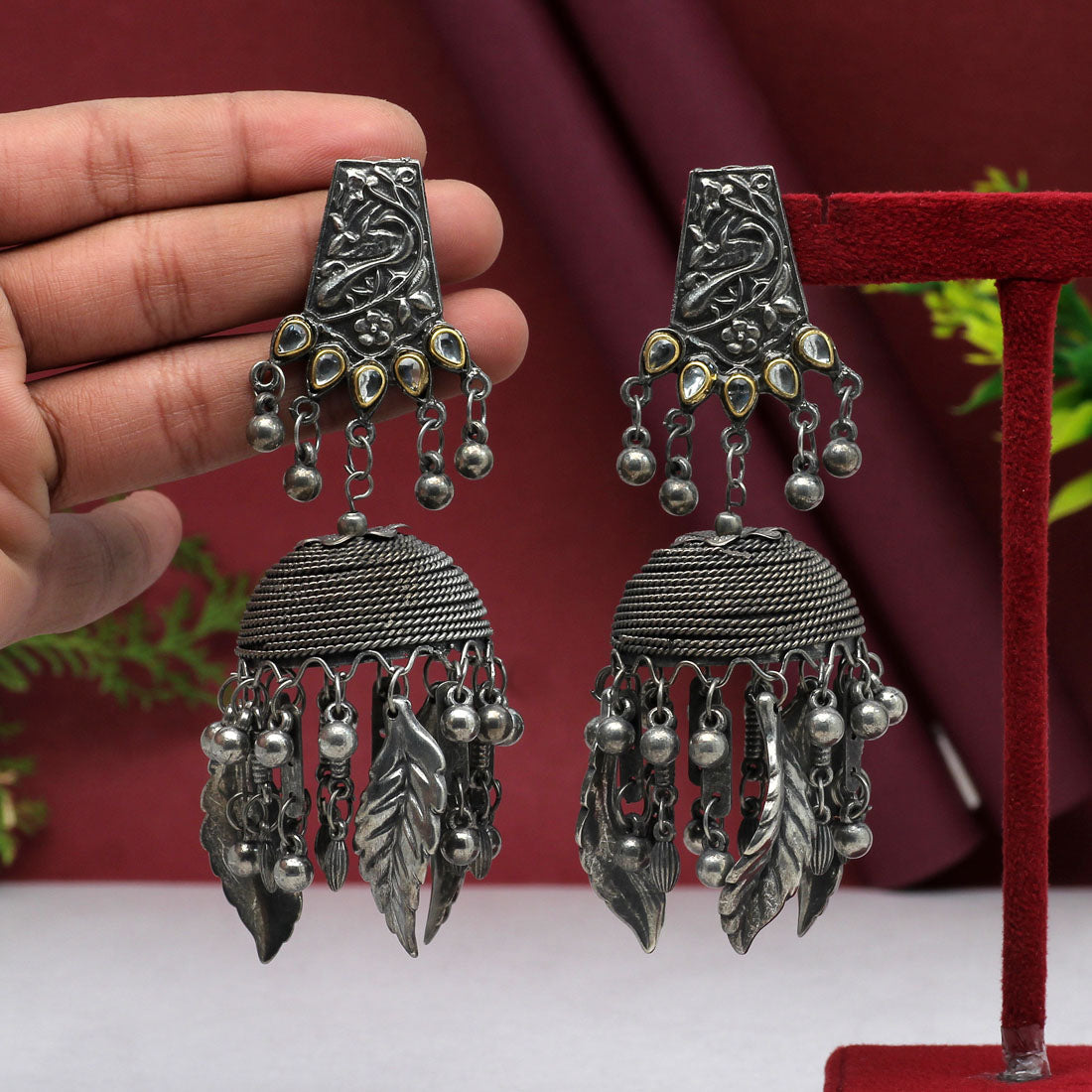 Silver Color Oxidised Big Jhumka Earrings (GSE2616SLV) - preyans.com