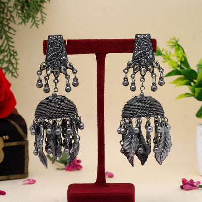 Silver Color Oxidised Big Jhumka Earrings (GSE2616SLV) - preyans.com