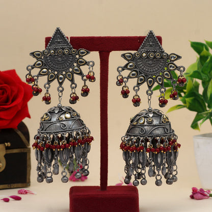 Maroon Color Oxidised Big Jhumka Earrings (GSE2617MRN) - preyans.com