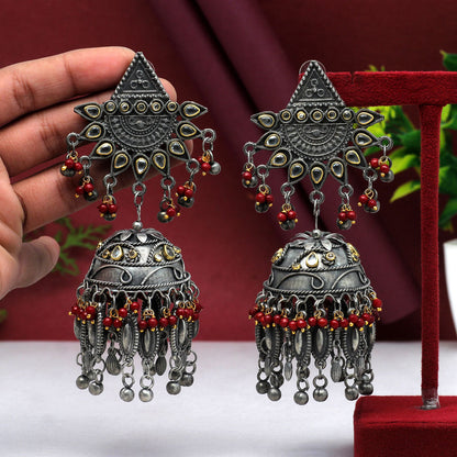 Maroon Color Oxidised Big Jhumka Earrings (GSE2617MRN) - preyans.com