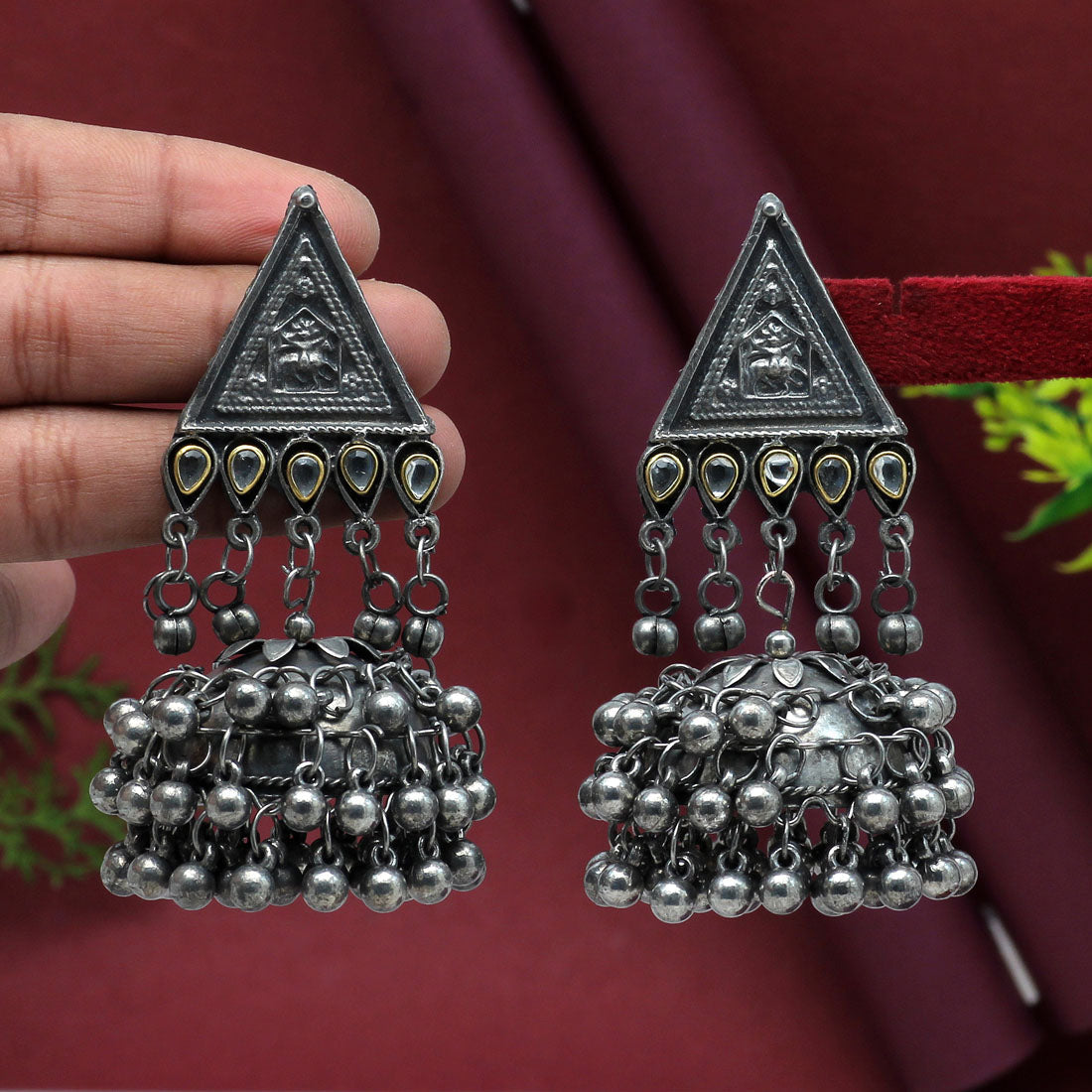 Silver Color Oxidised Big Jhumka Earrings (GSE2628SLV) - preyans.com