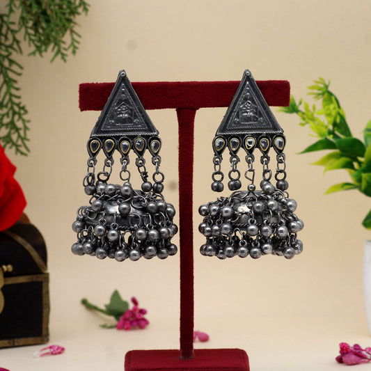 Silver Color Oxidised Big Jhumka Earrings (GSE2628SLV) - preyans.com