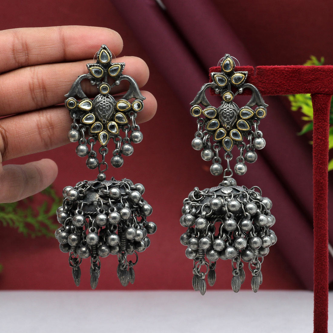 Silver Color Oxidised Earrings (GSE2632SLV) - preyans.com