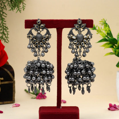 Silver Color Oxidised Earrings (GSE2632SLV) - preyans.com