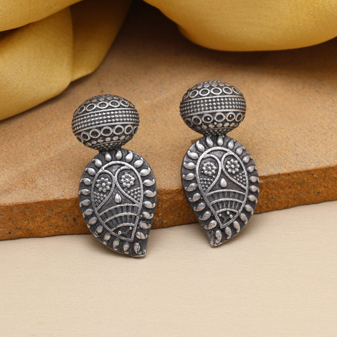 Silver Color Oxidised Earrings (GSE2825SLV) - preyans.com