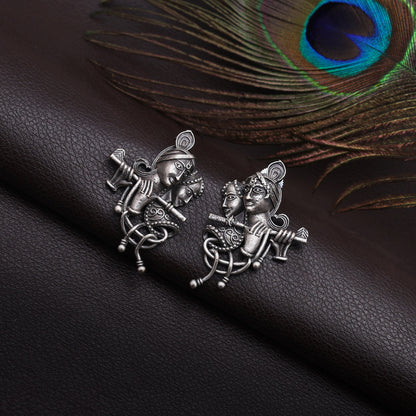 Silver Color Lord Radha Krishna Oxidised Earrings (GSE2826SLV) - preyans.com