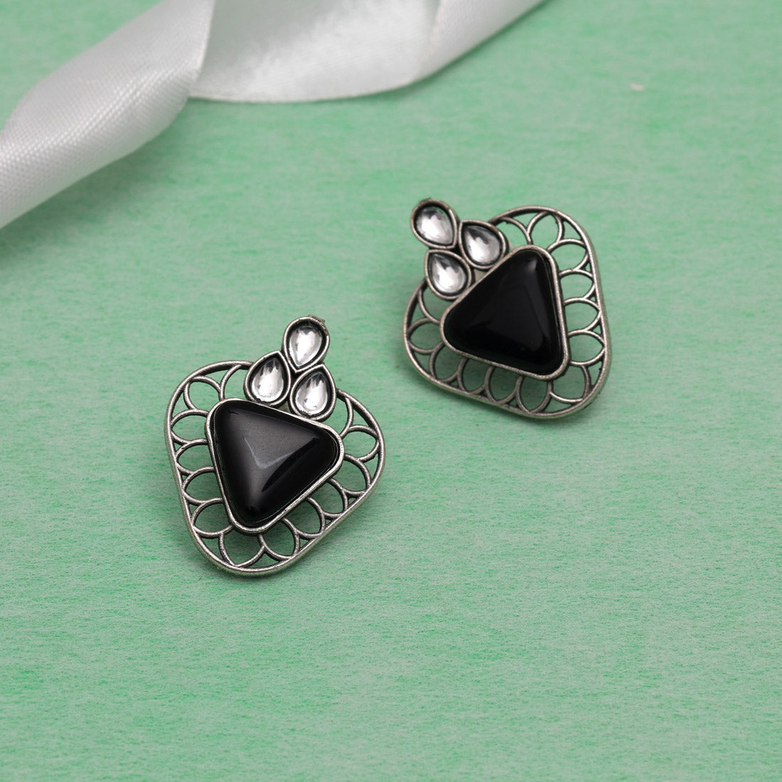 Black Color Monalisa Stone Oxidised Earrings (GSE2829BLK) - preyans.com