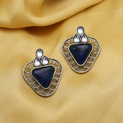 Blue Color Monalisa Stone Oxidised Earrings (GSE2829BLU) - preyans.com