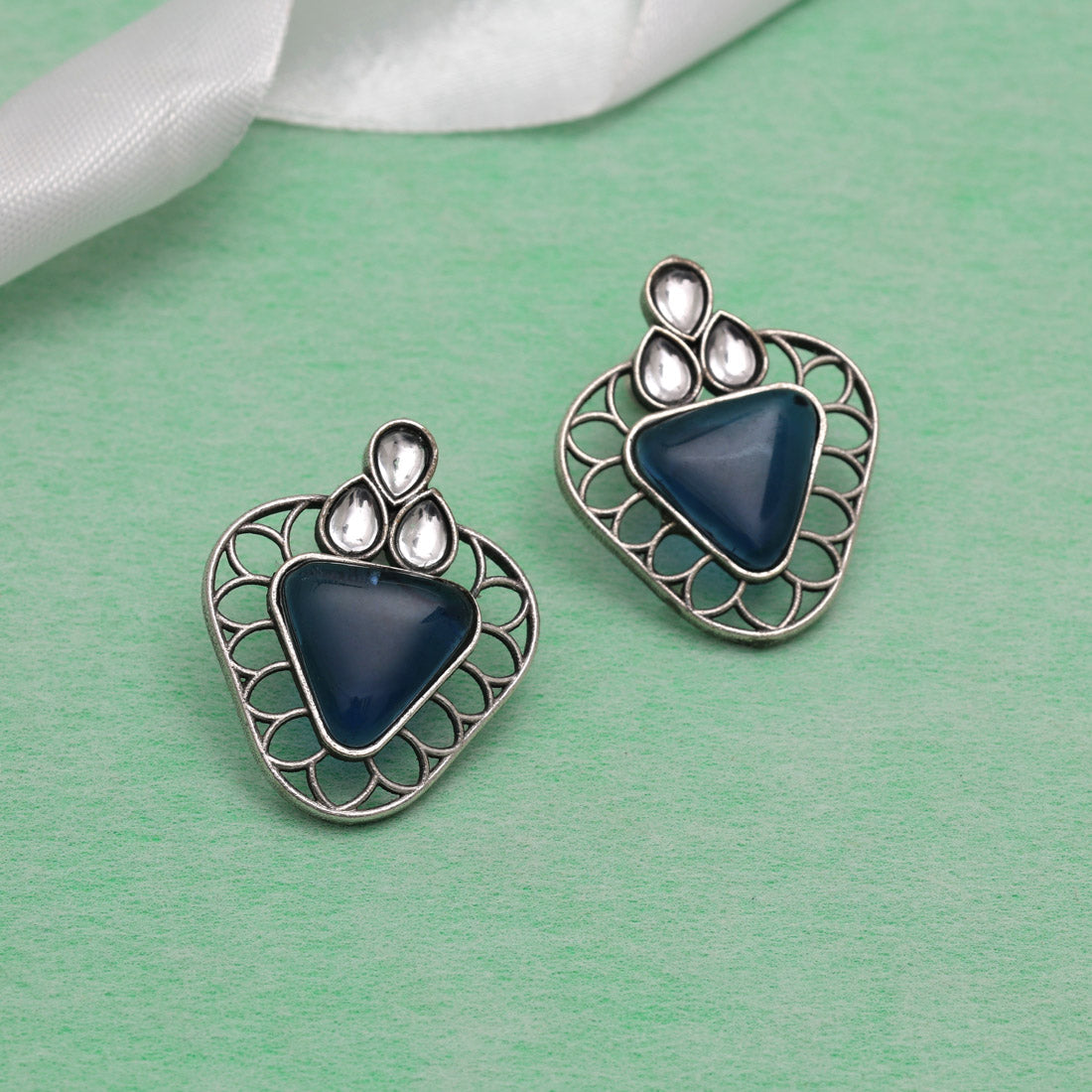 Blue Color Monalisa Stone Oxidised Earrings (GSE2829BLU) - preyans.com