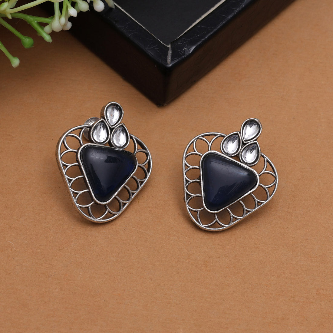 Blue Color Monalisa Stone Oxidised Earrings (GSE2829BLU) - preyans.com