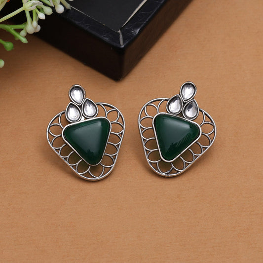 Green Color Monalisa Stone Oxidised Earrings (GSE2829GRN) - preyans.com