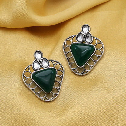 Green Color Monalisa Stone Oxidised Earrings (GSE2829GRN) - preyans.com