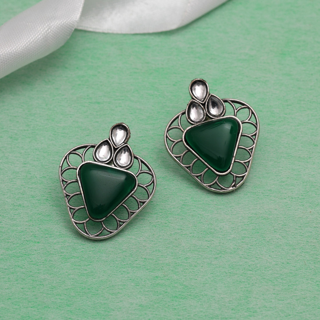 Green Color Monalisa Stone Oxidised Earrings (GSE2829GRN) - preyans.com