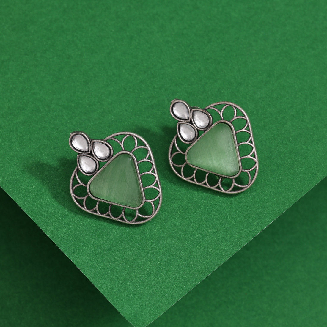 Light Green Color Monalisa Stone Oxidised Earrings (GSE2829LGRN) - preyans.com