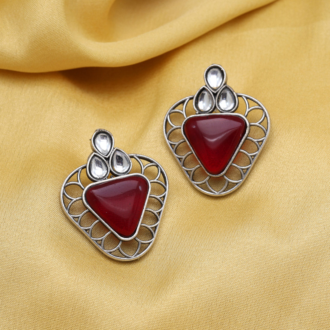 Maroon Color Monalisa Stone Oxidised Earrings (GSE2829MRN) - preyans.com