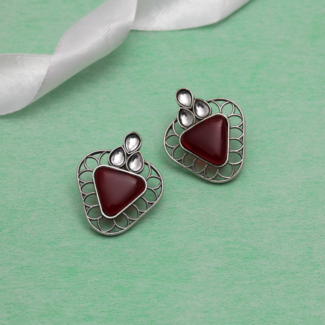 Maroon Color Monalisa Stone Oxidised Earrings (GSE2829MRN) - preyans.com